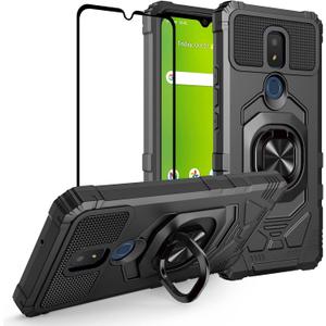 Cricket Icon 3 Case(3rd Version)/At&t Motivate 2 Case(2nd)/Cricket Splendor Case w/Tempered Glass Screen Protector Protective Cover Black