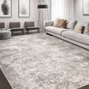 Area Rug Living Room Rugs - 8x10 Abstract Large Soft Indoor Washable Rug Neutral Modern Low Pile Carpet for Bedroom Dining Room Farmhouse Home Office - Brown