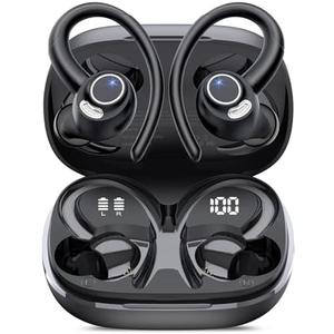 Wireless Earbuds, Bluetooth 5.4 Headphones Sport, Over Ear Buds With ENC Noise Cancelling Mic, 48H, Wireless Earphone With Earhooks, Stereo Deep Bass, IP7 Waterproof ear bud for Workout Running, Black