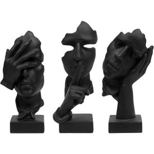 aboxoo 3 Pcs Thinker Statue, Silence is Gold Abstract Art Figurine, No Hear No See No Speak Modern Resin Sculptures Decor for Living Room, Home, Office Study (Black) (Medium)