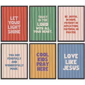 6pcs Children'S Bible Verse Canvas Wall Art Boho Bible Inspirational Quote Posters Prints Paintings Christian Education Wall Decor Pictures for Nursery Kids Bedroom Classroom Home Decoration Unframed