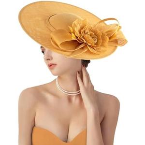 dressfan Church Fascinator Derby Hats for Women,20s 50s Linen Vintage Derby Hat for Church/Wedding/Cocktail/Tea Party