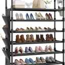 Mavivegue 6 Tier Shoe Rack for 25-30 Pairs of Shoes,Metal Shoe Rack with Hook and Side Pocket for Closet,Entryway,Hallway,Dorm (6 Tier with Hook)