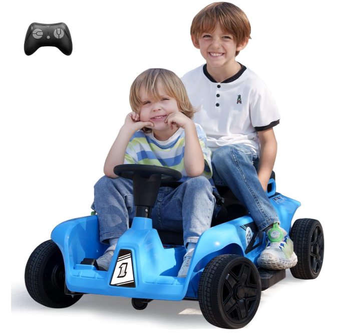 24V 2 Seaters Electric Ride On Car for Kids, 120W*2 Powerful Motors Max Load 200 Lbs, Two Driver Modes + Remote Control Mode Electric Vehicle Toy for Toddlers with Music, USB, Storage Box, Blue