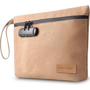 Lock Travel Pouch with Combination Lock & Activated CarbonWaterproof Zipper, Carbon Lined for Home Storage & Gifts (Khaki)