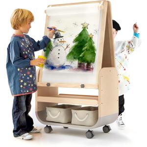 BanaSuper 3-in-1 Kids Art Easel with Wheels - Height Adjustable, Dual-Sided Magnetic Chalkboard & Whiteboard, Storage Bags Included - Mobile Art Station for Children, 25"x21" Extra-Large Drawing Board