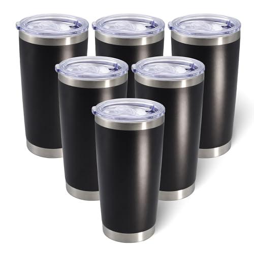 AIANJI 20oz Tumbler Bulk Stainless Steel Tumblers with Lid Vacuum Insulated Double Wall Travel Coffee Mug Powder Coated Tumbler Cup for Hot and Cold Drinks(Black, 6 pack)