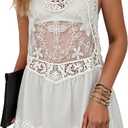 Eomenie Women's Swimsuit Lace Cover Up Loose Sheer Sleeveless Swim Cover Sexy Backless Bathing Suit Coverup Beach Dress (White, XL)