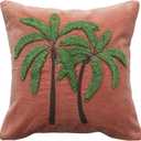 Creative Co-Op Tropical Embroidered Velvet Pillow, Multicolor, Pink