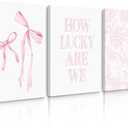 Pink Bow Floral Wall Art Preppy Aesthetic Canvas Wall Decor Trendy Coquette Posters Pink Bow Pictures Chinoiserie Flower Prints Painting for Girls Dorm College Apartment 12x16 Inch Ready to Hang 3Pcs