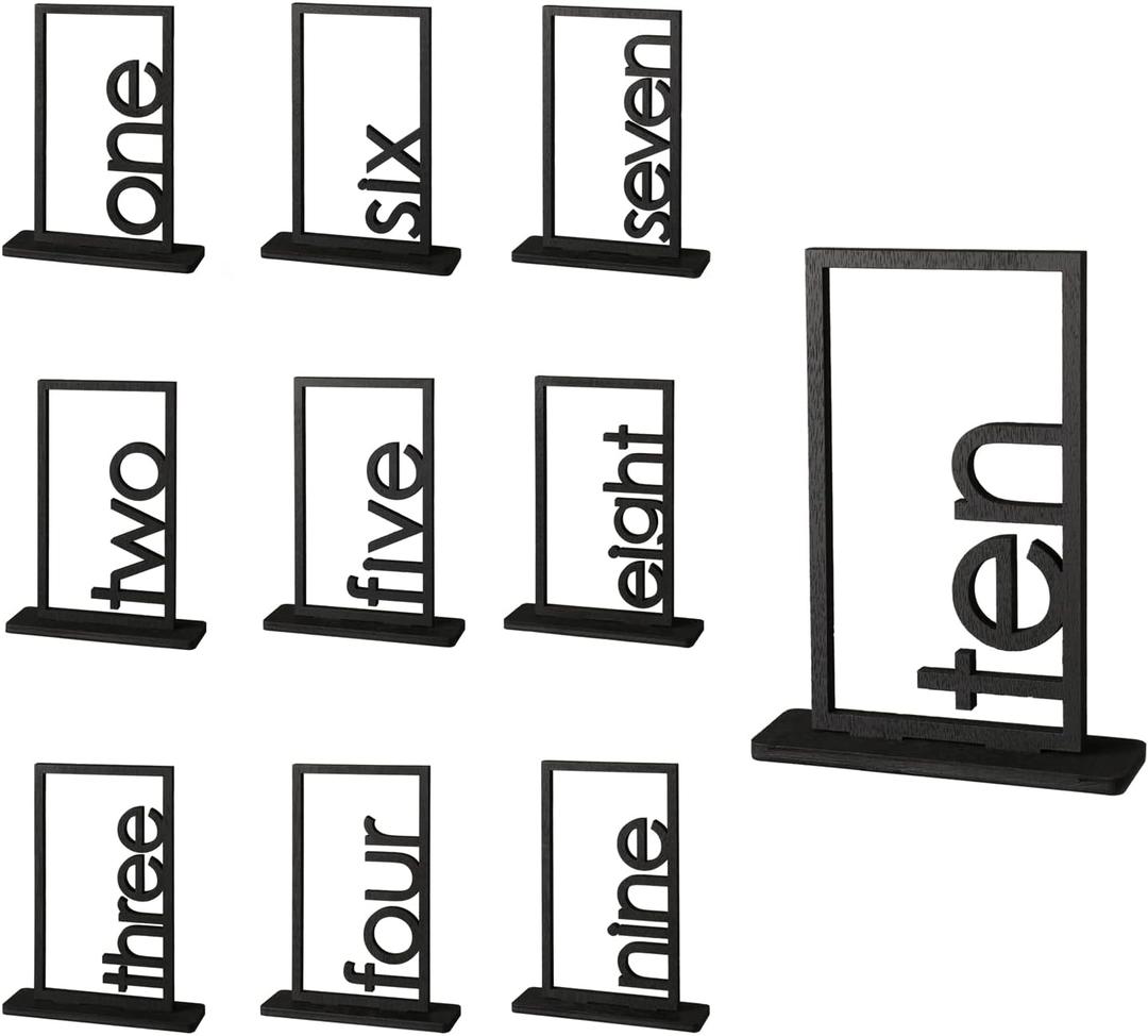 DAOLA Wooden Table Numbers 1-10 - Wedding Table Number Signs with Holder Perfect for Party Events and Catering Reception (Black 1&10)