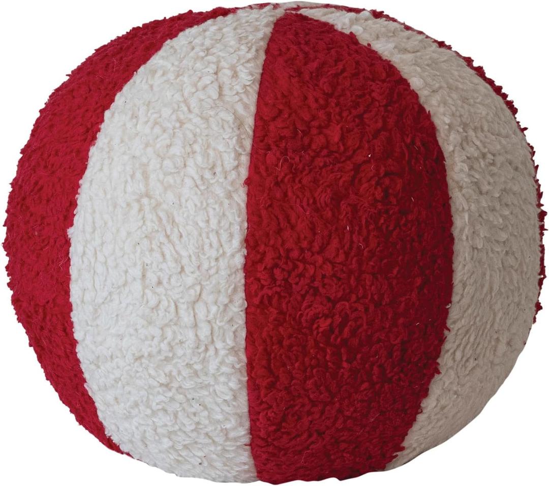 Creative Co-Op, Red and White Decorative Sherpa Orb Pillow