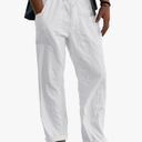 Gafeng Mens Linen Pants Yoga Beach Loose Fit Casual Summer Elastic Waist Drawstring Baggy Trousers with Pockets, XXXL