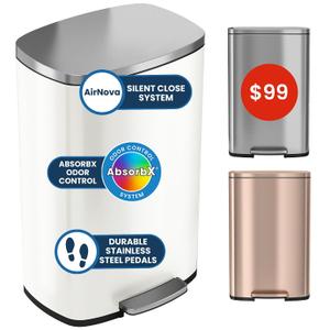 iTouchless 13 Gal / 50L Step Pedal Trash Can with Odor Filter | Ivory White