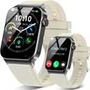 STECEi Smart Watch for Men Women Bluetooth Call, 1.85" HD Screen Smartwatch with Heart Rate/Sleep Monitor, Sport Modes Activity Trackers IP68 Waterproof for Android iOS, Milk White