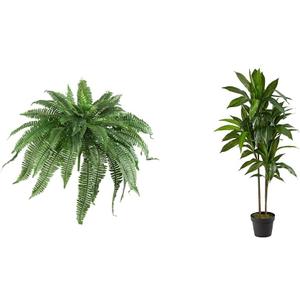 Nearly Natural 48IN Set of 2 Artificial Boston Ferns & 4ft Dracaena Plant with Real Touch Leaves for Home Dcor