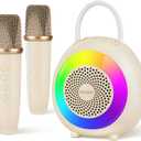 Mini Karaoke Machine for 3+ Kids & Adults, Portable Bluetooth Speaker with 2 Wireless Microphones Toys & 6 Dynamic Light & Sound Modes, Perfect for Karaoke, Singing, Party, Holiday Birthday Gift