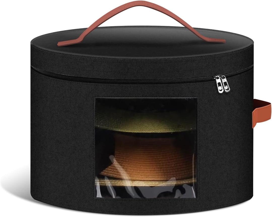 Samplife Hat Box,Hat Storage Box,Stackable Round Brim Hats Organizer Bag Container for Closet,Travel Hat Boxes for Women, Cowboy Hat Organizer, FoldableTravel Cap Boxes (02-Black, 16.5" D x 10.5" H)