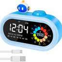 Digital Alarm Clock for Kids: Battery Operated Cordless 2000mah Rechargeable with Timer Countdown for Bedroom Desk Study Classroom (Blue) (Blue)