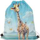 Upetstory Giraffe Backpack Gym Drawstring Bags Cinch Gym Bags Storage Backpacks Lightweight String Bag PE Kit Bag for Outdoor Sports Beach Hiking Swimming Camping