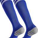 CWVLC Soccer Socks for Kids Youth Adult, Cotton Football Softball Baseball Socks (Large, Blue-2 Pairs)