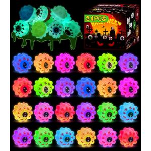 24PCS Halloween Light Up Eye Pop Ball, Halloween Party Favors for Kids, Halloween Toys for Trick or Treat, Goodie Bag Stuffers, Classroom Prizes
