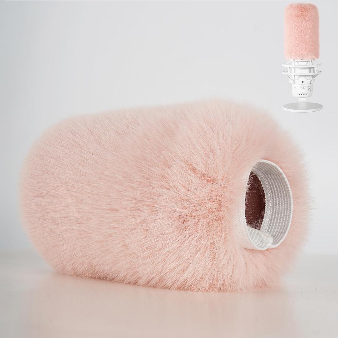 Windscreen/Pop Filter for HyperX QuadCast (S) Microphones - Furry Mic Cover for Wind & Ambient Noise Reduction with Top Hole Access for Mute Button (Furry-Pink)