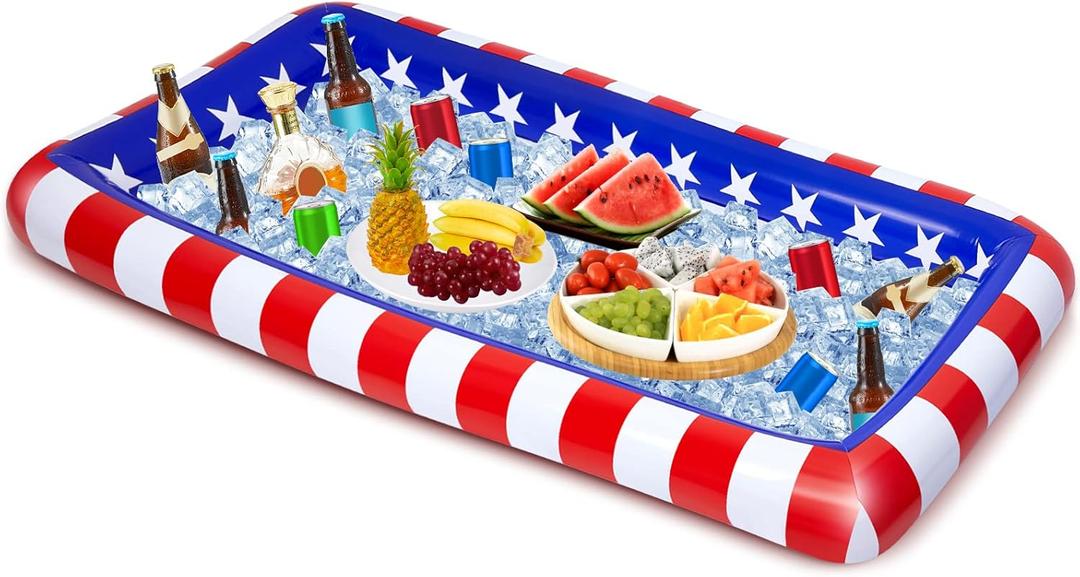 Inflatable Patriotic Ice Serving Bars Inflatable Drink Cooler Buffet Salad Serving Trays Fun Hot Tub Drink Holder Food Floating Cooler Holder for Independence Day BBQ Picnic Pool Party Supplies
