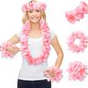 Light Pink Hawaiian Leis Set, Flower leis for Luau Party Decorations Tropical Party Favors, Great for Beach Wedding Birthday Holiday Hawaii Theme Parties (Light Pink)