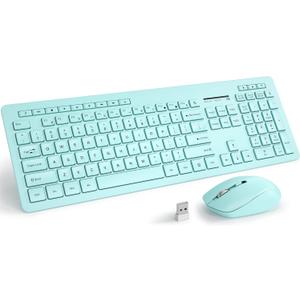 seenda Wireless Keyboard and Mouse Combo, 2.4GHz Cordless Quiet Keyboard Mouse with USB Receiver, Full Size Cute Teal Combo, Compatible for Windows Laptop Computer Desktop PC, Blue