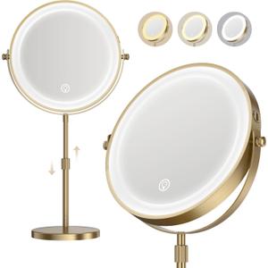 Makeup Mirror with Lights, 1x/20x 360° Rotation Vanity Mirror, Brightness Adjustable Lighted Makeup Mirror with Magnification, 5000 mAh Rechargeable Double Sided Mirror with 3 Colors, Gift for Women