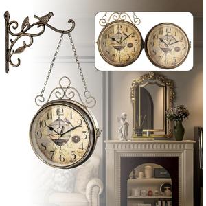 Double-Sided Wall Clock 8 Inch Vintage, Silent Non-Ticking Quartz Movement, Two Sided Retro Iron Antique Clock for Office, Cafe, Library, Bedroom, Living Room, Train Station Decor