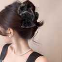 Glitter Bow Hair Clips with Beads for Women Black Tulle Mesh Bubble Hair Barrettes for Thick Thin Hair Elegant Crystal Stone Hair Accessories (Black Beads Bow)