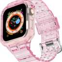CRIS-BAND Bumper Bands Compatible with Apple Watch Band 45mm 44mm 42mm 41mm 40mm 38mm for Women Men, Water Shock-Proof Strap for iWatch Apple Watch Band with Case for Series 9 8 7 6 SE 5 4 3 2 1 (Jelly-Pink)