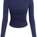 PRETTYGARDEN Long Sleeve Shirts for Women 2026 Fall Ruched Sides Boat Neck Basic Tee Casual Fitted Ribbed Knit Crop Tops (M)