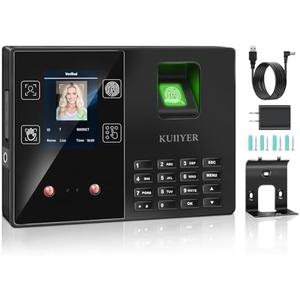 KUIIYER 4 in 1 Employee Time Clocks for Small Business (Face + Fingerprint + Palm Print + PIN) Employee Clock in & Out Machine Attendance Punch Clock