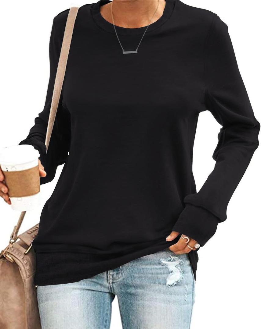 SENSERISE Womens Casual Crewneck Sweatshirt Long Sleeve Solid Color Shirt Soft Lightweight Loose Top,medium