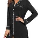 Samring Pajama Nightgown for Women Short/Long Sleeve Button Down Nightwear Top Boyfriend Sleep Shirts Nightdress S-XXL (XX-Large, Long Sleeve-black)