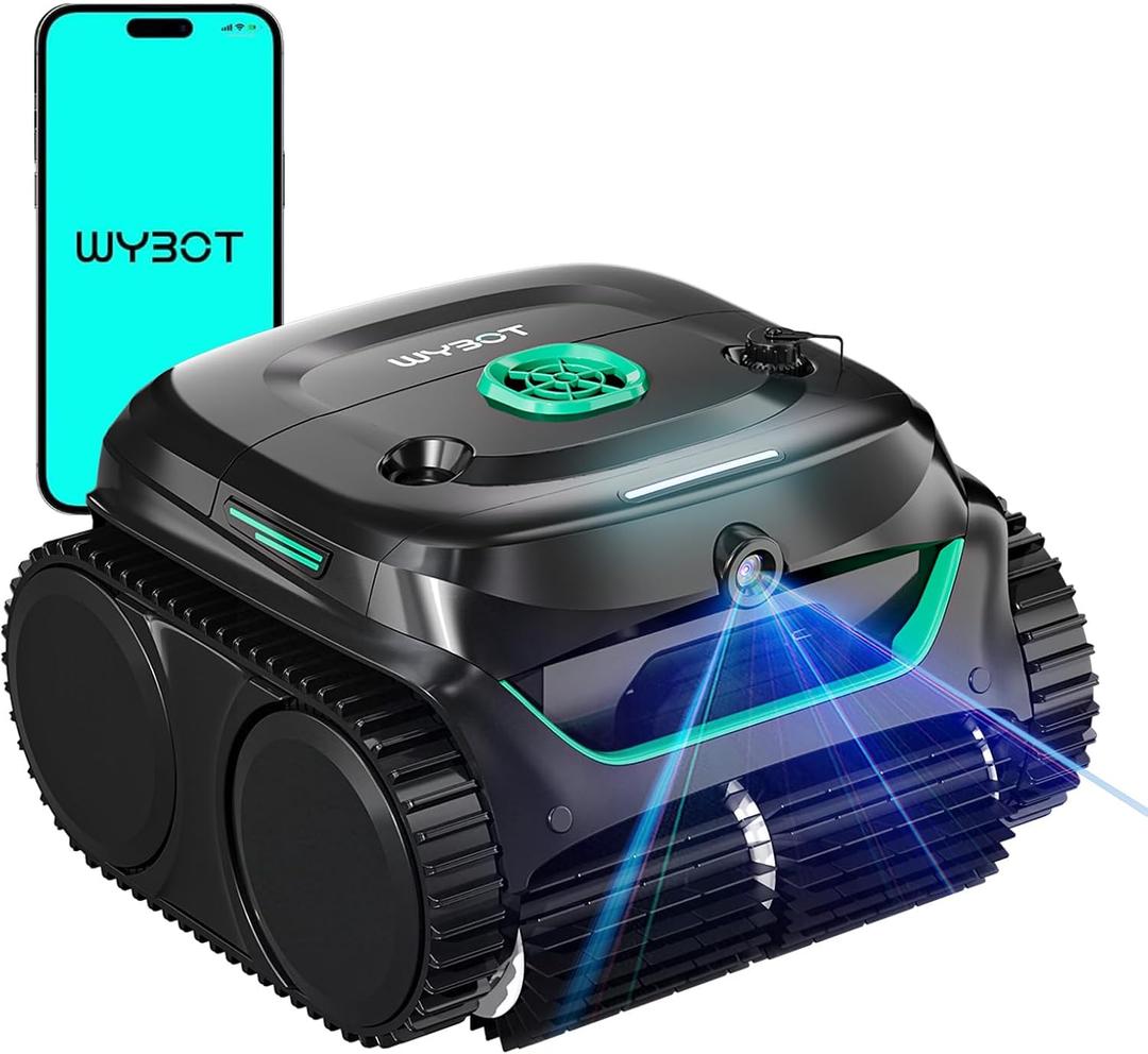 WYBOT C2 Vision 2026 New Cordless Robotic Pool Cleaner with AI Vision, Powerful Suction Pool Vacuum for Inground Pools, Ultra-fine Filtration, Wall&Waterline Cleaning, Black with Green Outlet