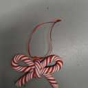 Hungdao 24 Pcs Bow Candy Cane Christmas Ornaments Pink and White Christmas Tree Decoration Stripe Candy Cane Hanging Ornament Polymer Clay Peppermint Pendant for for Xmas Tree Home Party Holiday Decor