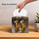 Grace Yonks Christmas Tissue Box Cover Square, Golden Stockings Hanging Design Cube Case for Facial Tissues, 5.2" PU Leather. (098)