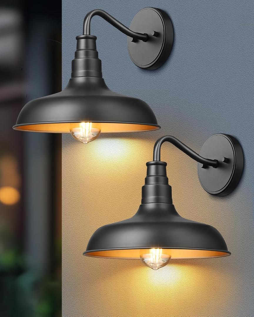 DEWENWILS 2 Pack Outdoor Wall Light, Gooseneck Barn Light Fixture, Black Matte Wall Mount Lantern, Farmhouse Outside Wall Sconce, Exterior Porch Light for House Frontdoor Entryway Garage