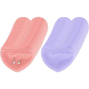 100 PCS Heart-Shaped Jewelry Bags - Clear Resealable Packaging Bags for Earring Jewelry, Small Trinkets, Party Favors (Pink Purple)