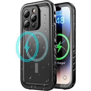 SPORTLINK for iPhone 14 Pro Case Waterproof - Buit in Screen Protector [Compatible with MagSafe][IP68 Underwater][6.6FT Military Dropproof][Dustproof] Full Body Shockproof Phone Case 6.1" (Black-Magnetic)