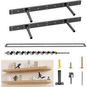 22" Hidden Heavy Duty Floating Shelf Brackets (2 Pack), Black, Modern Style, Wall Mount, Supports Up to 450 lbs, Ideal for Living Room, Kitchen, Bathroom, Office