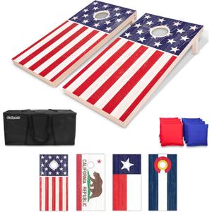 GoSports 4 x 2 ft Flag Series Wood Cornhole Sets American Flag or State Flags Includes 2 Regulation Size Boards, 8 Bean Bags, Carrying Case and Rules