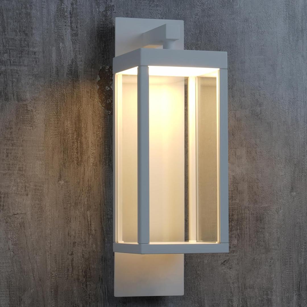 Inowel Outdoor Wall Sconce Exterior IP54 Waterproof LED Wall Light Fixture Kit Classic Wall Mount Lamp Lantern Anti-Rust White Finish Aluminum Light Body for Porch Entryway Doorway 13W 750Lm 3000K
