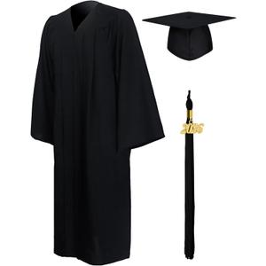 GraduationMall Matte Graduation Gown Cap Tassel Set 2026 for High School and Bachelor (Black, S)