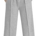 EXARUS Girls Sweatpants Front Seam Drawstring High Waist Wide Leg Sweat Pants Baggy Causal Kids High Waisted 6-14Y (10 Years, Grey)