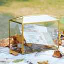 Wedding Card Box with Slot and Lock, 10.2'' Glass Card Boxes for Reception, Gold Decorative Card Holder, Clear Reusable Keepsake Storage for Wedding, Party, Baby Showers, Tabletop Decor